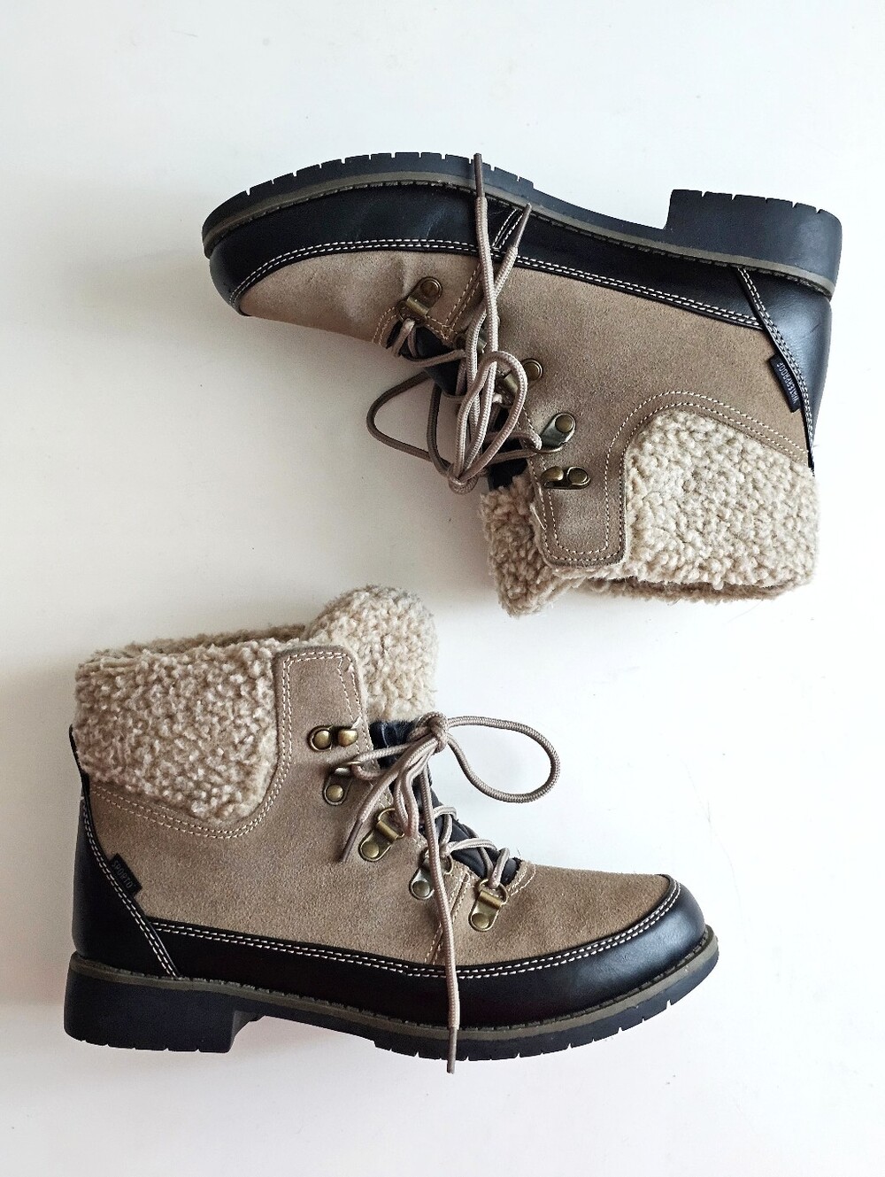 Sporto Darla 2 Leather Faux Fur Lace Up Ankle Boots Taupe Black Size 9M